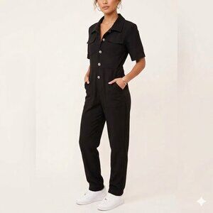NWT Kittenish Black Utility Jumpsuit Tuxedo Stripe Jeweled Buttons Multiple Size